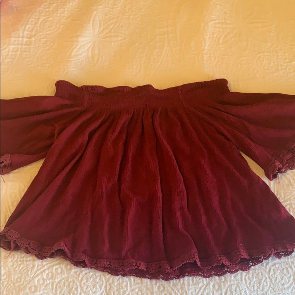 Embroidered red off the shoulders blouse
